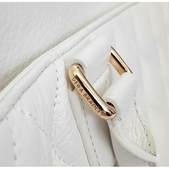 Vera Bradley Emma Satchel Quilted Leather Shoulder Bag White Pebble Leather NWOT - Picture 4 of 15